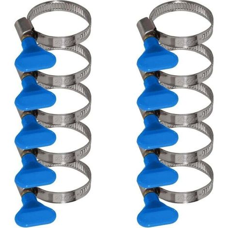 Lot de 10 colliers de serrage avec écrou papillon en acier inoxydable - Collier de serrage avec bande de 9mm (25-40mm Écrou à oreilles bleu) (1/4)