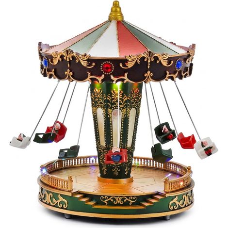 Giostrina Natalizia Musicale in Movimento con Luci LED altezza 26cm Decorazione per Villaggio di Natale seggiolini con bimbi che girano Carosello Musicale Luminoso doppia alimentazione USB E BATTERI-E (1/4)