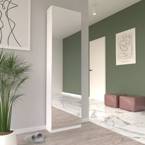Scarpiera con anta a specchio reversibile colore bianco 50x20x180H Nyx