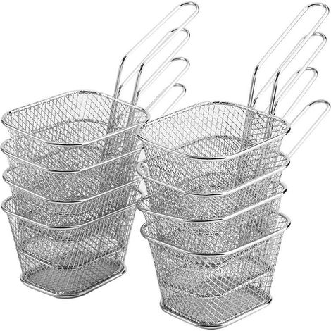 Panier Friteuse en Acier Inoxydable, 8 Pièces, Filtre Alimentaire pour Frites Crevettes Oignons (1/5)