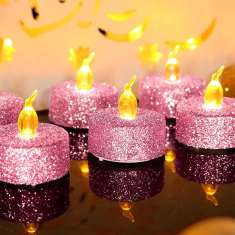 Lot de 12 bougie chauffe-plat LED, pile incluse, lumière jaune chaud clignotante, diamètre 3,4cm, pour mariage Noël fête (1/3)