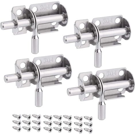 Juego de 4 cerraduras para puertas corredizas, cerradura interior para puerta de jardín, pestillo de acero inoxidable para puerta corrediza, cerradura de madera para puerta, cerradura para baño y dorm