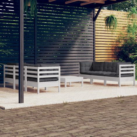 Salon de jardin 7 pcs Ensemble Table et Chaise de Jardin - avec coussins anthracite Bois de pin BV461997 - BonneVie (1/5)