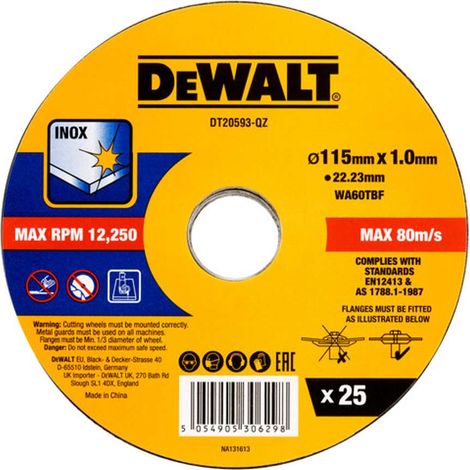 DeWALT - Set di dischi da taglio per acciaio inox 115x22,23 mm, 25 pz DT20593