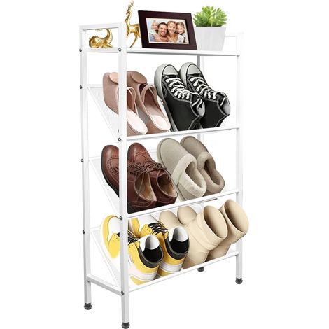 Étagère à chaussures, étroite, peu encombrante, en métal, blanche, avec 4 niveaux, pour entrée, couloir, salon, 50 cm de large, 20 cm de profondeur, hauteur 90 cm (1/5)