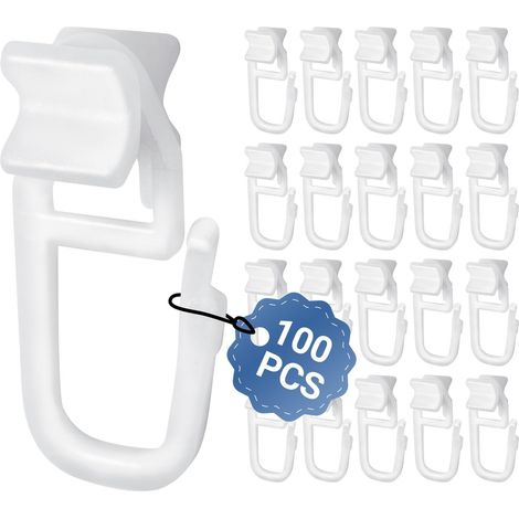 100 Pcs Accroche Rideau, X-Crochet Rideau, Crochet Rideau Rail, Crochets de Rideau, Crochets Rideaux en Plastique Blanc, pour Rideau de Fenêtre et Rideau de Douche (1/5)