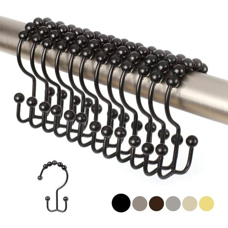 Lot de 12 Crochets Doubles pour Rideau de Douche (Finition décorative Noire Mate) en Acier Inoxydable résistant à la Rouille de qualité supérieure (1/5)