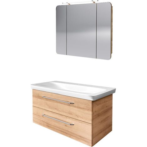 Fackelmann MILANO Badmöbel Set 3-teilig, 100 cm, Braun hell, Keramik-08412 (1/5)