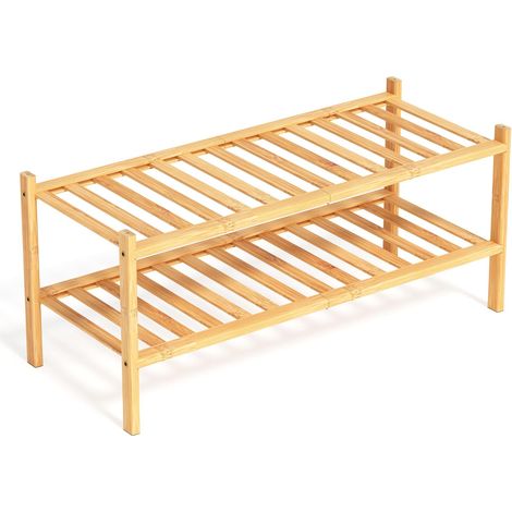 Bambou Meuble de Rangement - 2 Niveaux Rangement Chaussure - 68 x 28 x 32 cm - Etagere Chaussure - Range Chaussures - Rangement Chaussures - Porte Chaussures (Naturel) (1/5)