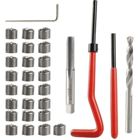 XEPHO 30Pcs Kit de Réparation de Filetage M6 Outil d'insertion de Filetage Rapporté Métrique en Acier Inoxydable, Ensemble Réparation de Filetage avec Clé, Foret Hélicoïdal HSS et Taraud de Filet M6