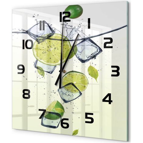 Grande Horloge Murale Carrée Design Original Verre Silencieuse Déco Maison Citrons verts et glace 60x60 cm (1/5)