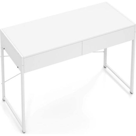 Computer Desk with 2 Drawers Vanity Table with Heavy-Duty Metal Frame-White (1/5)
