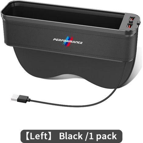 (Pour côté gauche, noir) Boîte de rangement lumineuse en cuir pour l'espace entre les sièges arrière des BMW X3, X5, X6, F30, F34, F10, F20, G20, G30, G01, G02, G05, F15, F16 et séries 1, 3, 5 et 7 (1/5)
