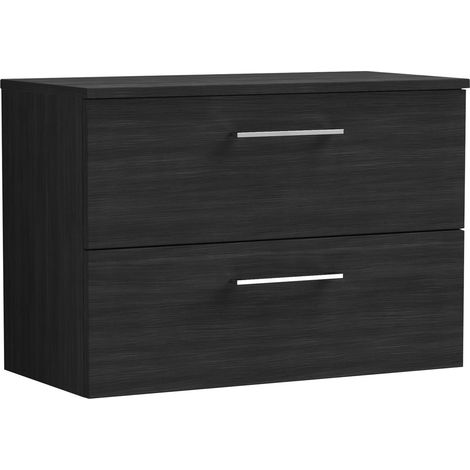 Balterley Bramshall Modern Bathroom 2 Soft Close Drawer Wall Hung Vanity Unit with Worktop, Charcoal Black, 800 mm