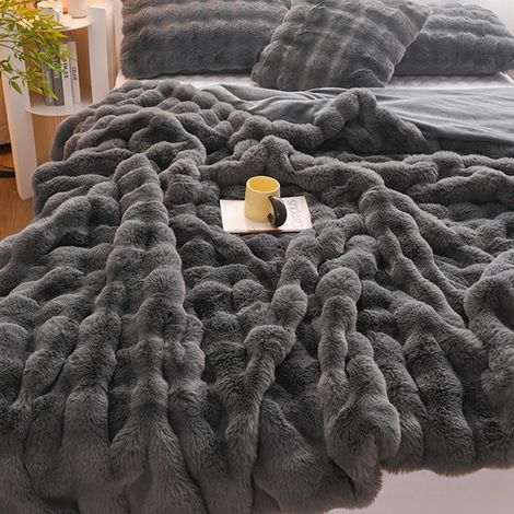 Manta de terciopelo de conejo gruesa de doble cara, tejido duradero, para cama, sala de estar, siesta, invierno (1/5)