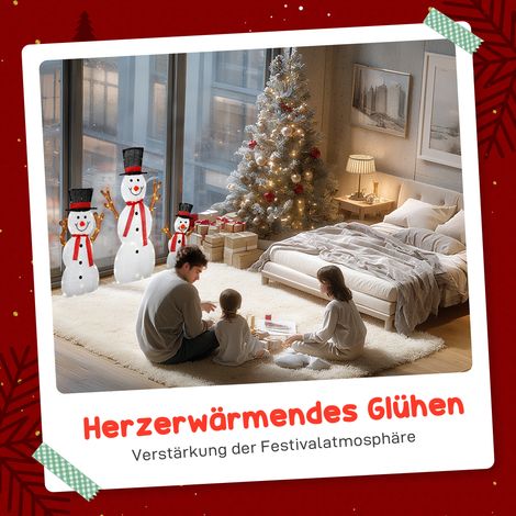 Famille de 3 bonhommes de neige de Noël lumineux, décoration extérieure avec lumières LED, piquets de fixation, imperméable, acier, polyester, blanc (1/4)