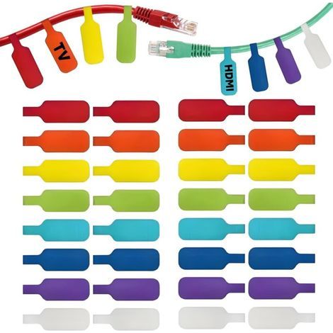 [JAMAIS UTILISÉ] Lot de 32 Etiquette Cable Electrique, 4.5x2cm Etiquettes de Fil, Multicolores Etiquettes Inscriptibles, Réutilisables Organisateur de Cable pour la (1/4)