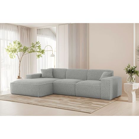 Ecksofa Designersofa CELES PREMIUM in Stoff Sven Hellgrau Ottomane Links (1/3)
