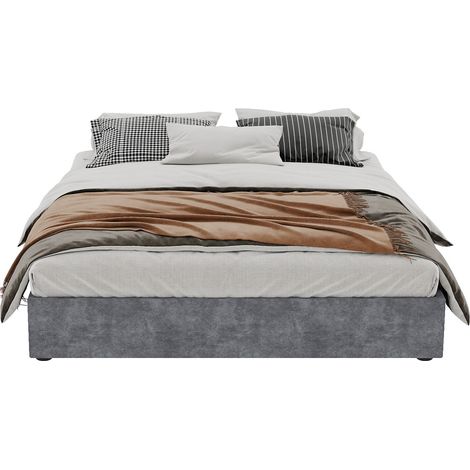 Struttura letto 160x200 cm in velluto grigio con doghe e pistoni a gas MODENUIT (1/5)