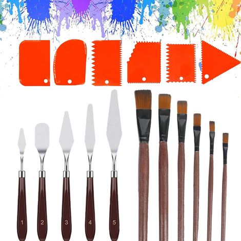 17 Pièces Kit Pinceaux Peinture Acrylique, 5 Couteau Peinture Huile en Acier Inoxydable,6 Spatule Peinture Acrylique,6 Pinceaux Nylon,Pour Huile,Gouache,Aquarelle (1/5)