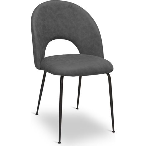 Sedia da sala pranzo Paola microfibra nabuk grigio scuro con gambe metallo nero