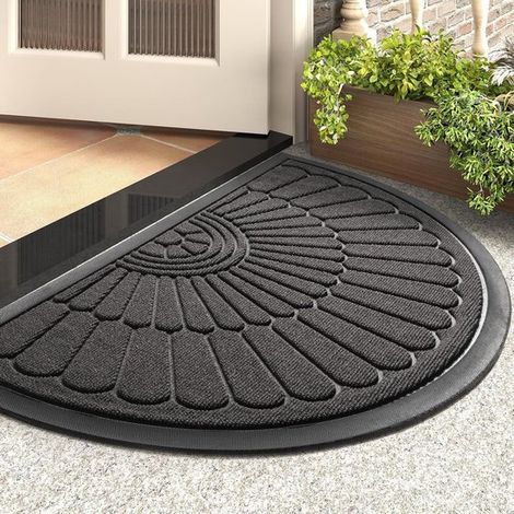 Paillasson extérieur en caoutchouc 80 x 50 cm, antidérapant et lavable, forme semi-circulaire, tapis d’entrée pour hall, balcon et extérieur, gris foncé (1/5)