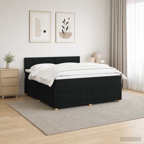 Cama box spring con colchón Negro 180 x 200 cm Tela (1/5)