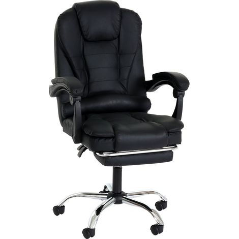 Sillón de oficina con ruedas giratorias y reposapiés extensible en PVC negro 040006232 (1/5)