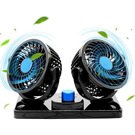 Ventilatore elettrico per auto da 12 V, ventola di circolazione dell'aria a doppia testa con rotazione a 360°, rotazione manuale, 2 velocità. (Prese per accendisigari, nero - 3) (nero)