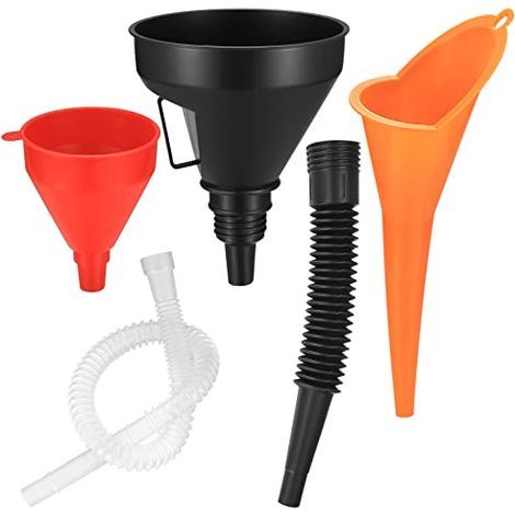 flexible, rechtwinklige Kraftstofftrichter aus Kunststoff, universeller Benzintrichter mit abnehmbarem, langem Auslauf für Motorrad, Auto und Pkw, Rot/Orange/Schwarz - (1/5)