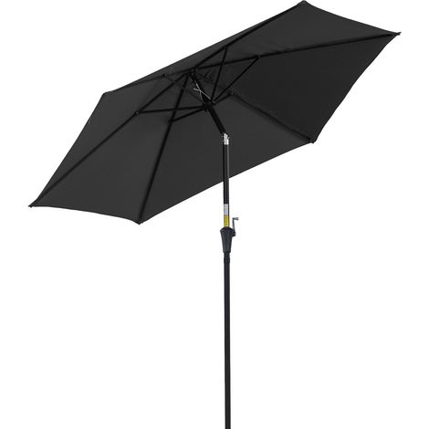 Gerader und neigbarer Sonnenschirm mit Kurbelmechanismus, hochdichtes Polyestergewebe (180 g/m²), Ø 2,6 x 2,35 m, schwarzes Aluminium
