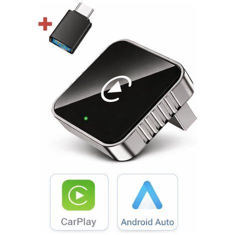 Adaptateur CarPlay sans fil – 2-en-1 – Plug & Play – USB-C et USB – Connexion automatique rapide – Compact – Noir (1/5)