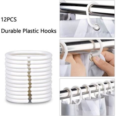 1 Rideau de douche, 100% polyester, Imperméable anti-moisissure, 12 crochets, Lavable en machine, Salle de bain (1/4)