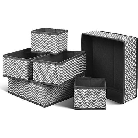 Lot de 6 boîtes de rangement grises non tissées, pliables et respirantes, pour tiroirs, idéales pour les soutiens-gorge, les chaussettes, les sous-vêtements et les cravates. (1/5)