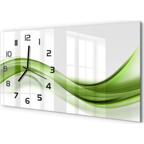 Horloge Murale Originale 60x30 cm Verre Trempé Cadeau Maison Moderne Vague verte (1/5)