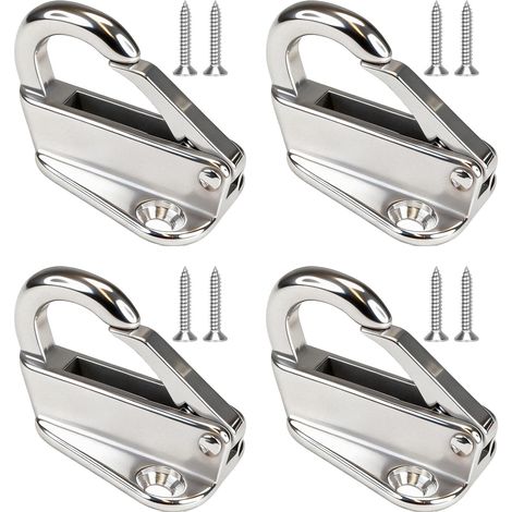 Lot de 4 crochets de bâche, en acier inoxydable 316, avec 8 vis, pour remorque, bateau, yacht, vêtements