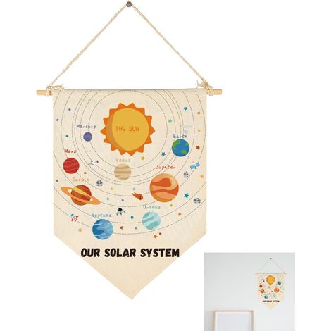 Toile décorative à suspendre avec système solaire - Bannière murale - Planètes de l'espace - Décoration murale astronomique pour salle de classe, chambre d'enfant (1/5)