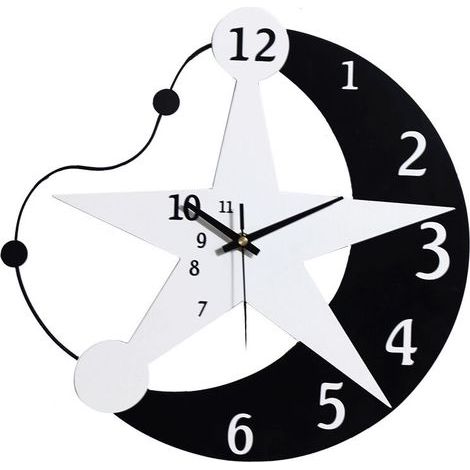 Geräuschlose, mondförmige Wanduhr mit mondförmigem Rahmen, moderne Pendelwanduhr, Wohnaccessoire für Wohnzimmer, Küche, Schlafzimmer (1/5)