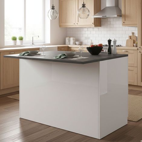 Dmora - Isla de cocina Emmanuel, mueble de cocina de 2 puertas, mesa auxiliar de almacenaje, 100% Made in Italy, 125x90h90 cm, Blanco brillo y pizarra, con embalaje reforzado