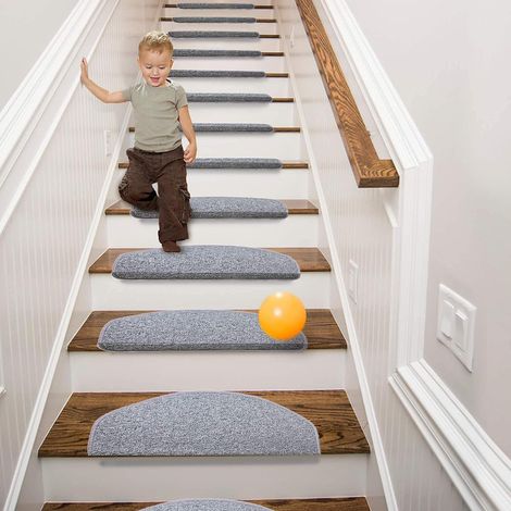 Lot de 15 Marchettes d'escalier Ronds - Grande Taille - 22x 65cm - Gris - Autocollant Antidérapant - Protection d'Escalier d'Intérieur - Moderne - pour Sols Durs (1/5)