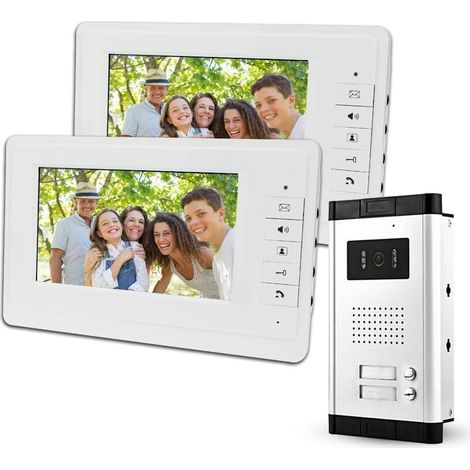 LIBO 7 Pouces Système de téléphone de Porte Sonnette vidéo Filaire 2 moniteurs avec 1 caméra Vision Nocturne IR 800 x 480, Control 2 Maison pour Multi Appartement/Familles (1/5)