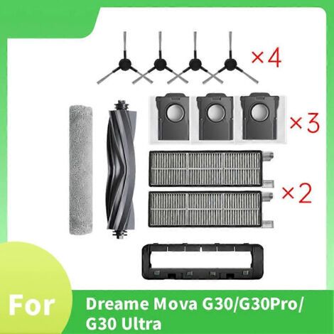 NALOOKAMIC Lot de 12 pièces pour aspirateur Dreame Mova G30/G30 Pro/G30 Ultra : brosse, filtre HEPA, sac à poussière et chiffon de nettoyage. (1/4)