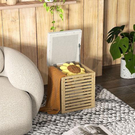 Baúl de Almacenaje para Dormitorio 54,7L con Asiento Desmontable Marco de Bambú 40x40x47 cm Gris y Natural (1/5)