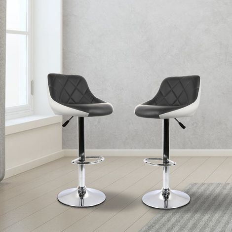 2 X Tabouret de bar en similicuir, Siège bien rembourré, Hauteur réglable, 32x46x105 cm, Noir/Blanc (1/5)