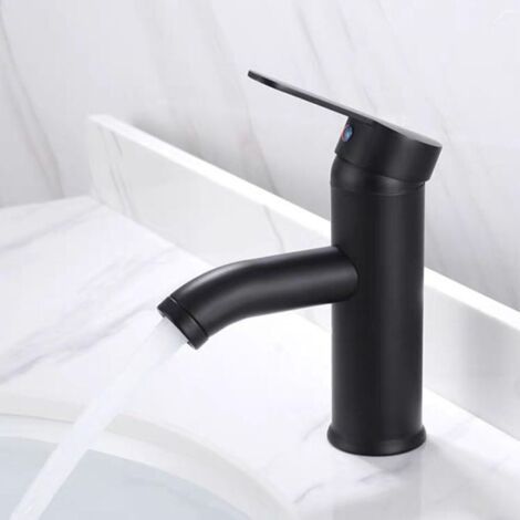 Rubinetto per bagno, rubinetto per lavabo con acqua calda e fredda, adatto anche per lavello da cucina, rubinetto in acciaio inox, nero (1/3)
