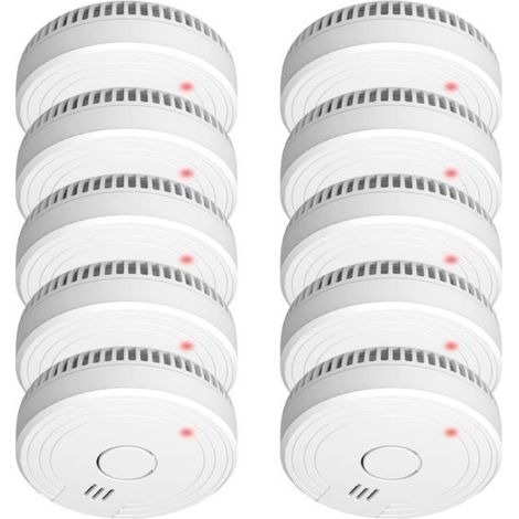 Détecteur de fumée optique – Lot de 10 – Alimentation pile lithium – Niveau sonore 85 dB – Conforme EN14604 – Elro