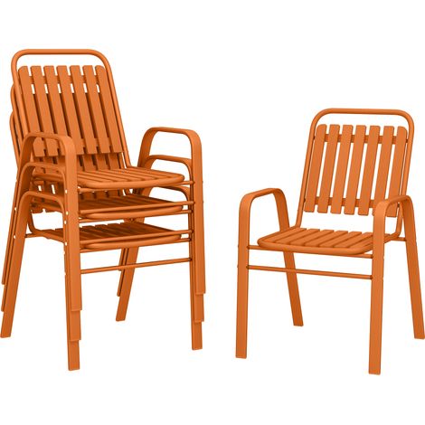Set 4 Sedie da Giardino 56x66x91 cm Impilabili in Acciaio e PPArancione (1/5)