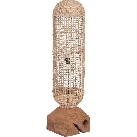 Lampara Pie Teca Fibra 25X25X108 Hecho A Mano (1/5)