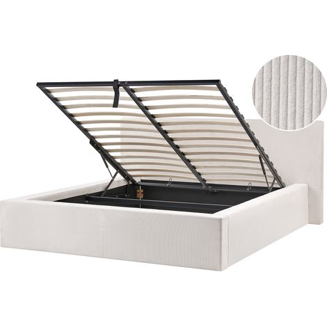 Cama tapizada de pana 160 x 200 cm con almacenaje somier elevable beige claro Lillebonne (1/5)