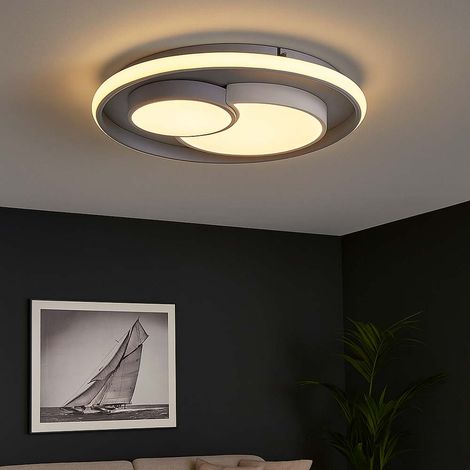 Deckenleuchte dimmbar über Schalter Wohnzimmer LED weiß grau Deckenlampe, Metall Kunststoff, 1x LED 34W 2250lm, DxH 50x8,5 cm, WOFI 11609 (1/5)